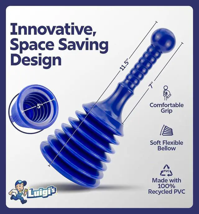 Alt view image 4 of 7 - Sink Plunger Kitchen - Sink Plunger Bathroom - Drain Bathtub or Shower - Small and Powerful Clog Remover - Commercial Style "Plumbers Plungers" with Large Bellows - Blue - Small