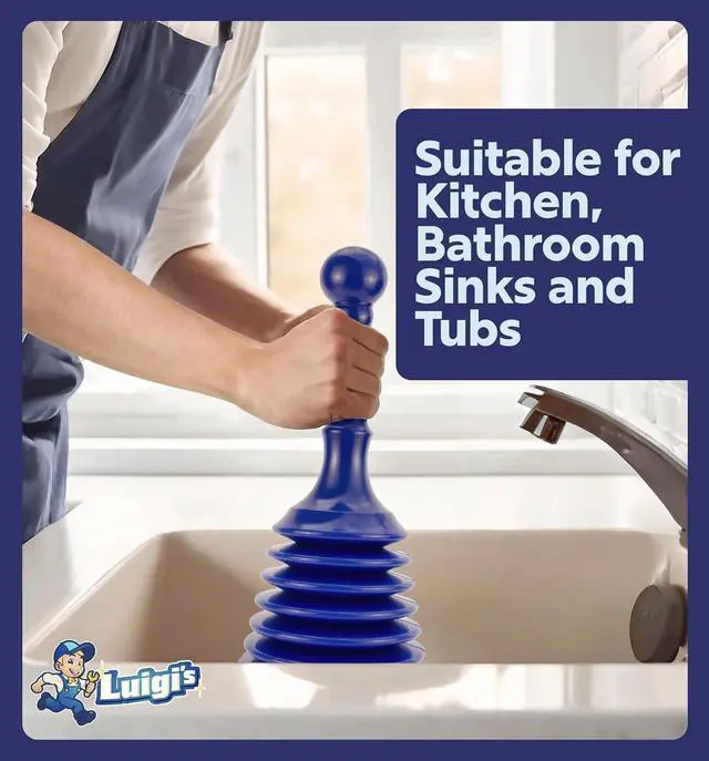 Alt view image 6 of 7 - Sink Plunger Kitchen - Sink Plunger Bathroom - Drain Bathtub or Shower - Small and Powerful Clog Remover - Commercial Style "Plumbers Plungers" with Large Bellows - Blue - Small