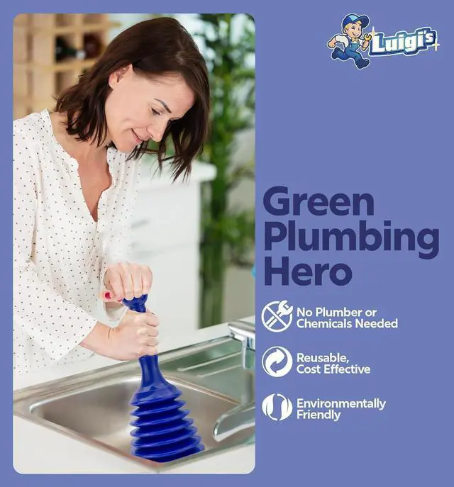 Alt view image 7 of 7 - Sink Plunger Kitchen - Sink Plunger Bathroom - Drain Bathtub or Shower - Small and Powerful Clog Remover - Commercial Style "Plumbers Plungers" with Large Bellows - Blue - Small