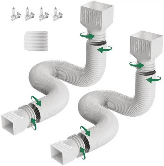 Main image of 2 Pack Rain Gutter Downspout Extensions, Upgraded Flexible Drain Down Spout Extender for Rain Water Drainage, Each Extendable from 20" to 66", Combine to 10 ft with Connector(White)