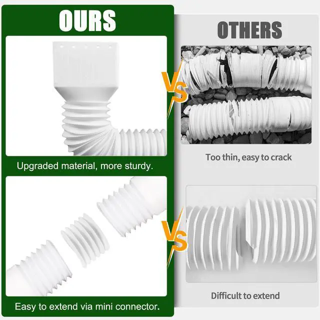 Alt view image 3 of 7 - 2 Pack Rain Gutter Downspout Extensions, Upgraded Flexible Drain Down Spout Extender for Rain Water Drainage, Each Extendable from 20" to 66", Combine to 10 ft with Connector(White)