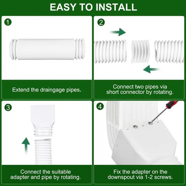 Alt view image 5 of 7 - 2 Pack Rain Gutter Downspout Extensions, Upgraded Flexible Drain Down Spout Extender for Rain Water Drainage, Each Extendable from 20" to 66", Combine to 10 ft with Connector(White)