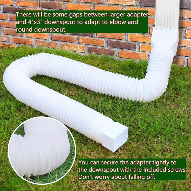 Alt view image 6 of 7 - 2 Pack Rain Gutter Downspout Extensions, Upgraded Flexible Drain Down Spout Extender for Rain Water Drainage, Each Extendable from 20" to 66", Combine to 10 ft with Connector(White)