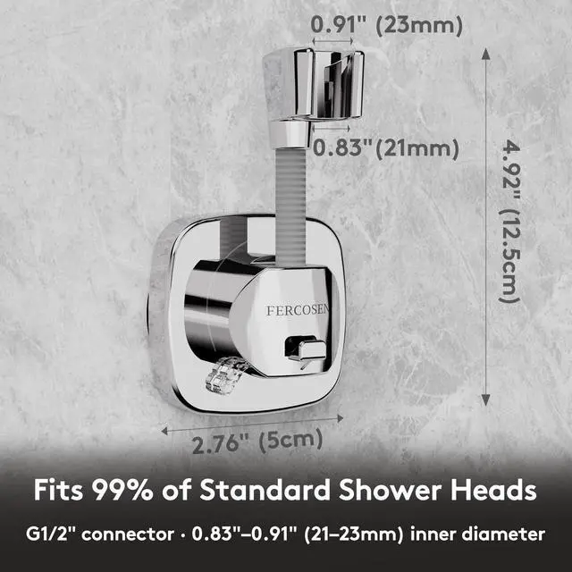 Alt view image 3 of 7 - Shower Head Holder with Suction | 360° Swivel | Silver | Tool-free install in seconds, 360° swivel head, 10kg built-in storage hook, removable, rust-resistant, strong suction grip
