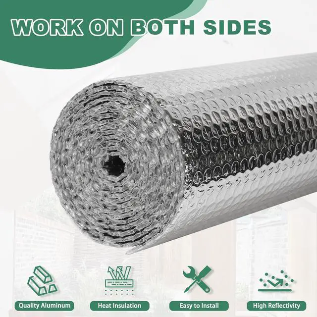 Alt view image 3 of 6 - Bubble Insulation Sheet, Reflective Insulation Roll, 23.6IN X 10FT | Double Side Aluminum Foil Bubble Shield Aluminum Foil Thermal Insulation Radiant Barrier for Windows, RV, Roof, Garage Door