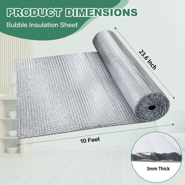 Alt view image 5 of 6 - Bubble Insulation Sheet, Reflective Insulation Roll, 23.6IN X 10FT | Double Side Aluminum Foil Bubble Shield Aluminum Foil Thermal Insulation Radiant Barrier for Windows, RV, Roof, Garage Door