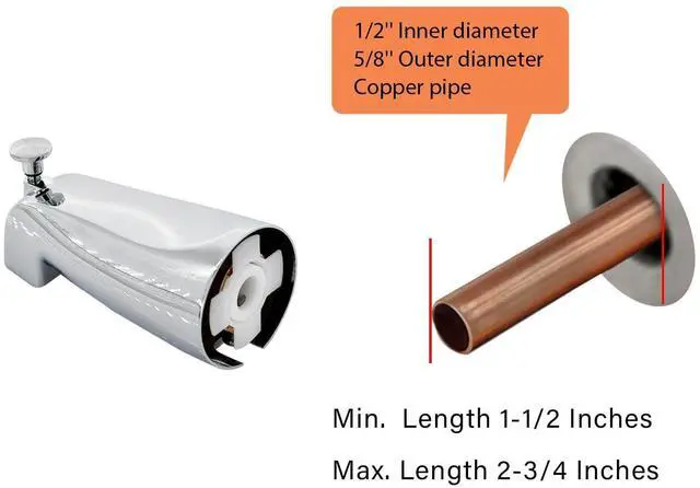 Alt view image 2 of 6 - Slip Fit Tub Spout with Pull-Up Diverter for 1/2 in Copper Tube | Chrome, Solid Metal, Slip-on, Smooth Divert for Bathtub and ShowerNo Solder Install, Screw on to Tight, Bathroom upgrades