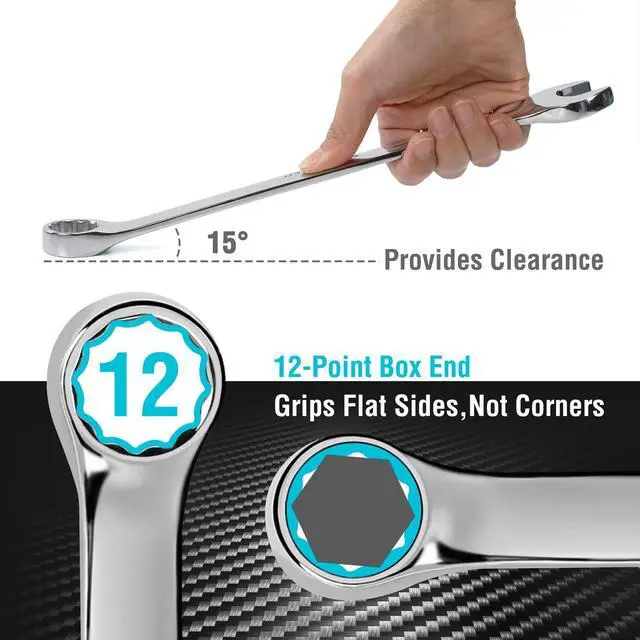 Alt view image 4 of 7 - Combination Wrench Set, Metric, 15-Piece, 8-22mm | 12-Point, CR-V Steel, Rolling Pouch