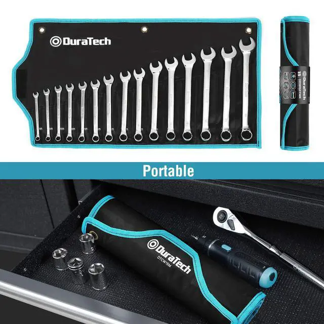 Alt view image 5 of 7 - Combination Wrench Set, Metric, 15-Piece, 8-22mm | 12-Point, CR-V Steel, Rolling Pouch
