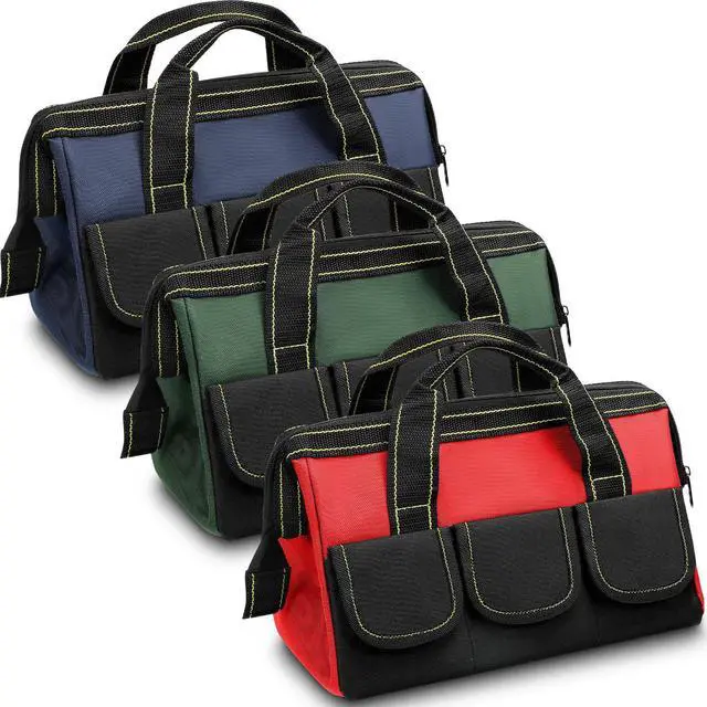 Main image of 3 Pack Tool Bag for Men with Waterproof Hard Bottom, Heavy Duty Tool Bag Wide Mouth Tote for Various Instrument, Electrician Carpenter Mechanic(Red, Army Green, Blue,18 Inch,Classic)