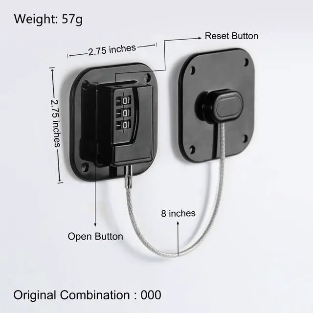 Alt view image 2 of 6 - Refrigerator Lock, Heavy Duty Fridge Lock, Combination Lock for Refrigerator Cabinets, Drawers, Safety, Easy Install No Keys Needed (Black-2Pack)