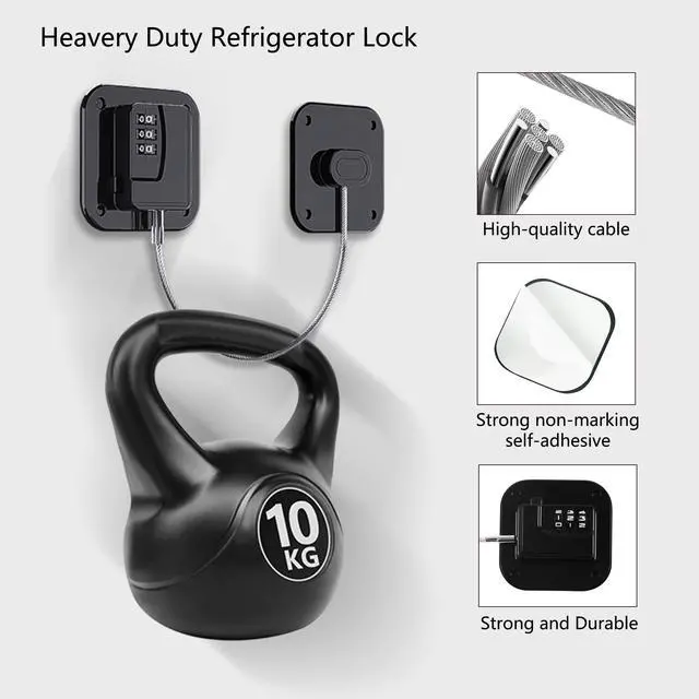 Alt view image 3 of 6 - Refrigerator Lock, Heavy Duty Fridge Lock, Combination Lock for Refrigerator Cabinets, Drawers, Safety, Easy Install No Keys Needed (Black-2Pack)