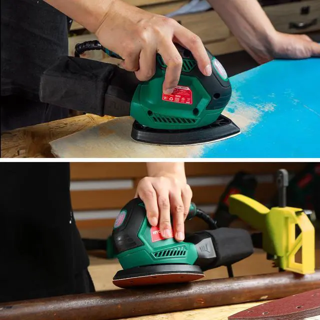 Alt view image 4 of 7 - HYCHIKA Detail Sander, 14,000 OPM Compact Electric Sander Tool with 12 Pcs Sandpapers,Efficiency Dust Collection System,Suitable for Tight Spaces Sanding,Polishing,Removing Paint in Home Decoration