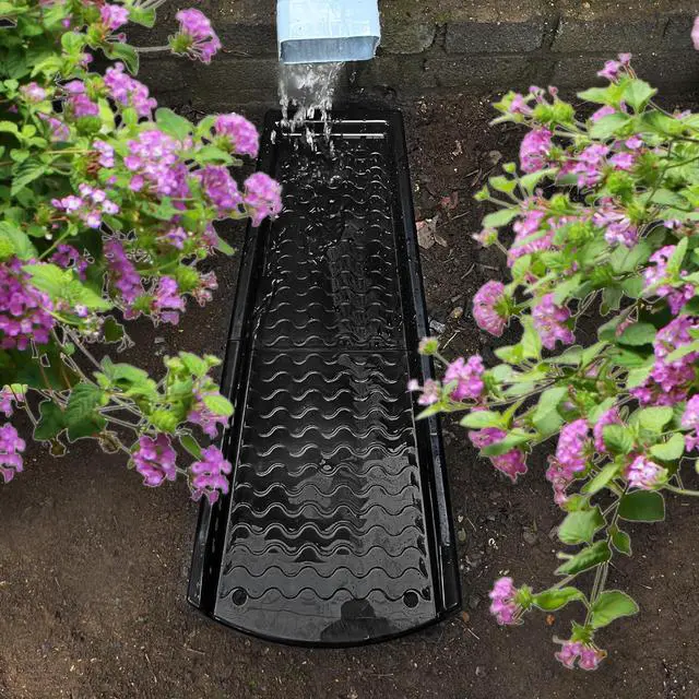 Alt view image 2 of 6 - 2 Pack Downspout Splash Block, 24" Rain Gutter Downspout Extensions | with 4pc Fixing Nails,Gutter Downspout Splash Block, Drainage to Protect House Foundations (4 Piece|Black)