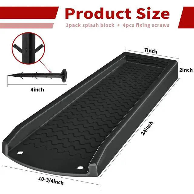 Alt view image 6 of 6 - 2 Pack Downspout Splash Block, 24" Rain Gutter Downspout Extensions | with 4pc Fixing Nails,Gutter Downspout Splash Block, Drainage to Protect House Foundations (4 Piece|Black)