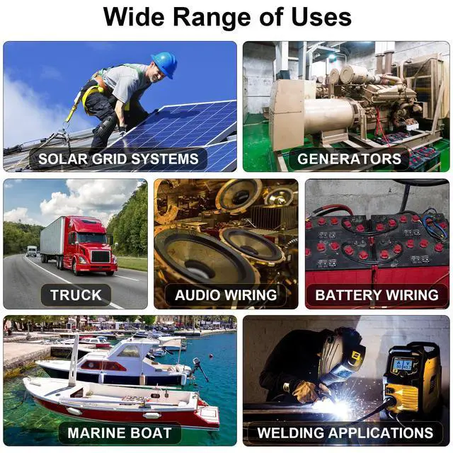 Alt view image 6 of 7 - 6 Gauge 6 AWG Wire 10 Feet Black + 10 Feet Red Ultra Flexible Welding Battery Pure Copper Cable + 5pcs of 5/16" & 5pcs 3/8" Copper Cable Lug Terminal Connectors+Heat Shrink Tubing