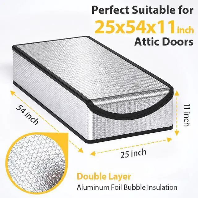 Alt view image 4 of 7 - Attic Door Insulation Cover 25"x54"x11", Energy Saving Tent Attic Stairs Cover Ladder Pull Down Insulator, R-Value 15.5 Thicken Aluminum Foil Stairway Insulation with Zipper Fireproof