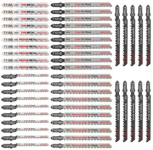 Main image of 50 Piece Contractor Jigsaw Blades Set with Storage Case, Assorted T-Shank Jig Saw Blades for Wood, Plastic and Metal Cutting(T118A,T118B,T101AO,T101B,T101BR,T144D)