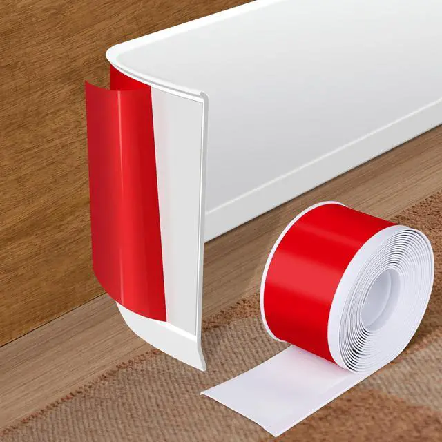 Main image of Vinyl Baseboard Molding Trim 4 Inch x 20 Feet Peel and Stick Baseboard Trim Flexible PVC Cove Base Moulding Self-Adhesive Trim for Garage Bathroom Cabinet Floor Walls, White