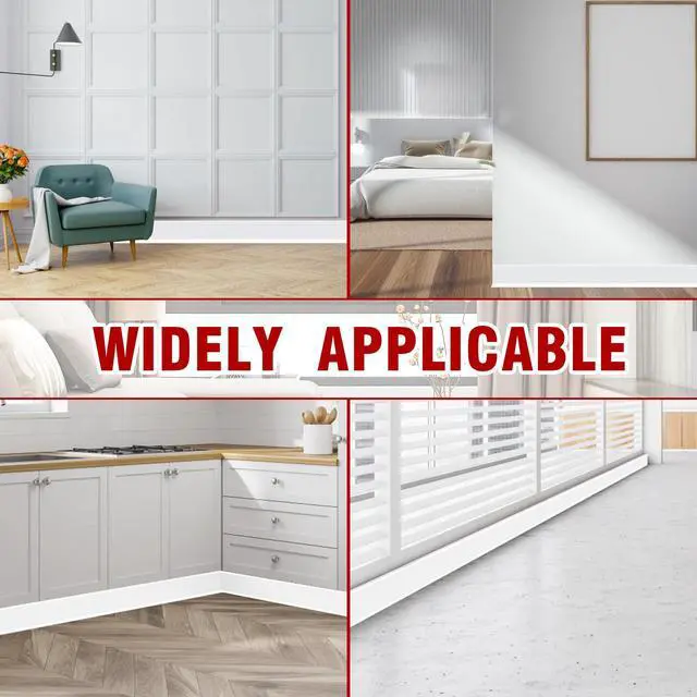 Alt view image 5 of 6 - Vinyl Baseboard Molding Trim 4 Inch x 20 Feet Peel and Stick Baseboard Trim Flexible PVC Cove Base Moulding Self-Adhesive Trim for Garage Bathroom Cabinet Floor Walls, White