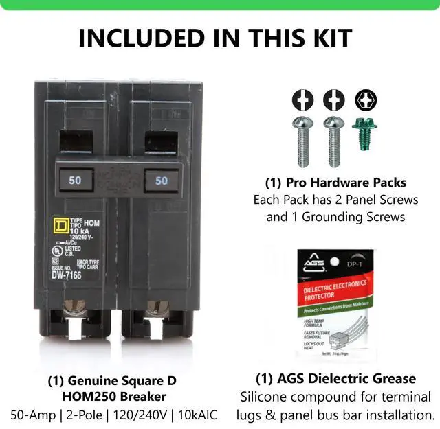 Alt view image 5 of 7 - Genuine Square D HOM250 50 Amp Double Pole Circuit Breaker Kit | UL Listed, Plug-On Replacement for Homeline Load Center Panel Box, 50A, 120/240V, 10kAIC, 50Amp, 2 Pole HOM Series, 1 Pack