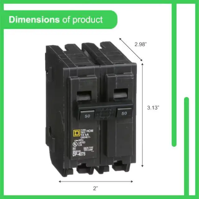 Alt view image 6 of 7 - Genuine Square D HOM250 50 Amp Double Pole Circuit Breaker Kit | UL Listed, Plug-On Replacement for Homeline Load Center Panel Box, 50A, 120/240V, 10kAIC, 50Amp, 2 Pole HOM Series, 1 Pack