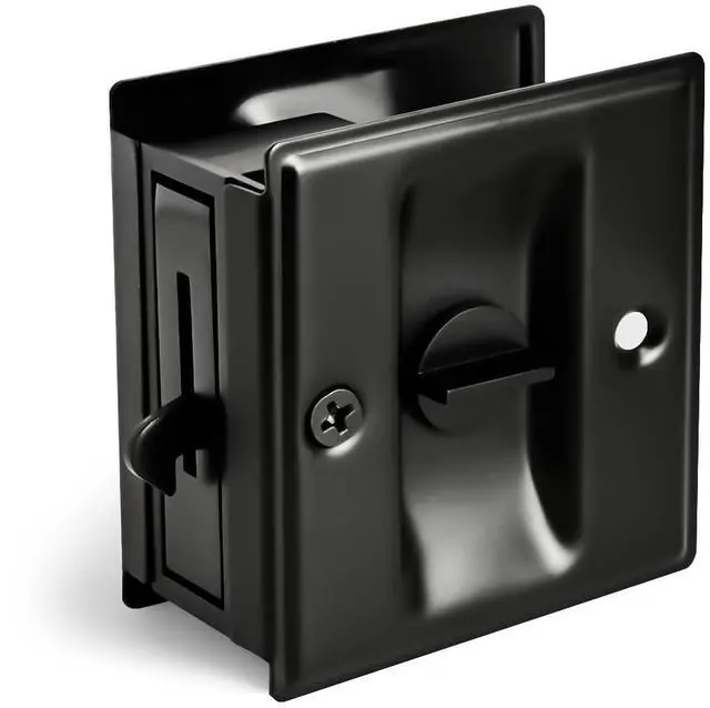 Main image of Privacy Sliding Door Lock with Pull - Replace Old Or Damaged Pocket Locks Hardware Quickly and Easily, 2-3/4x2-1/2, for 1-3/8 Thickness Door, Black
