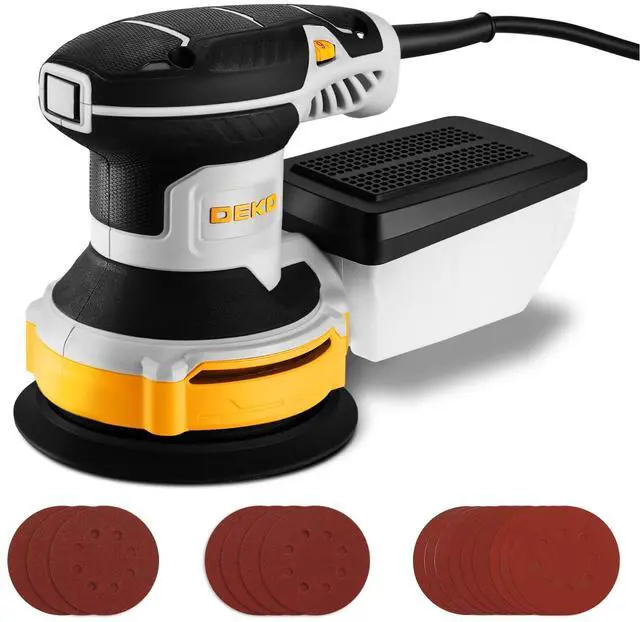 Main image of Orbital Sander Corded Hand Sander: 5" Random Orbital Sander with Dust Box, 6 Various Speeds Electric Palm Sander with Dust Box, 16Pcs Sandpapers for Woodworking & Sanding-Yellow