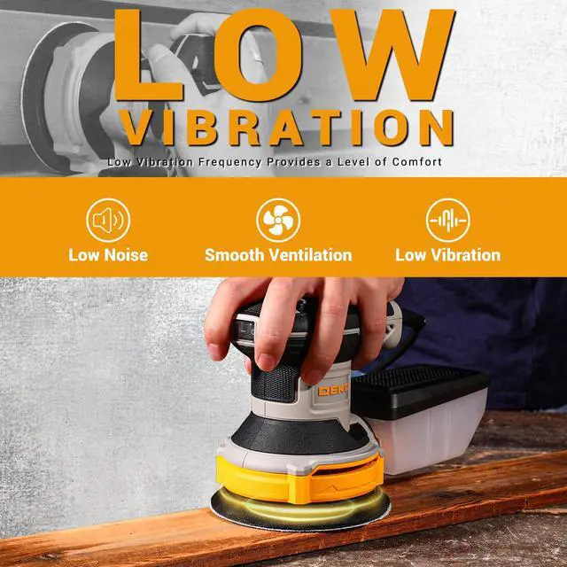 Alt view image 4 of 7 - Orbital Sander Corded Hand Sander: 5" Random Orbital Sander with Dust Box, 6 Various Speeds Electric Palm Sander with Dust Box, 16Pcs Sandpapers for Woodworking & Sanding-Yellow