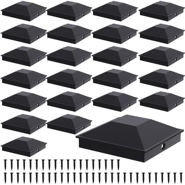 Main image of 4x4 Post Caps Black(Actual 3.5" x 3.5"), 24 Pack with 48 Screws | Easy Installation Fence Post Caps, Sturdy Waterproof Plastic Deck Post Caps with Frosted Finishing Touch, Protect Wood Post