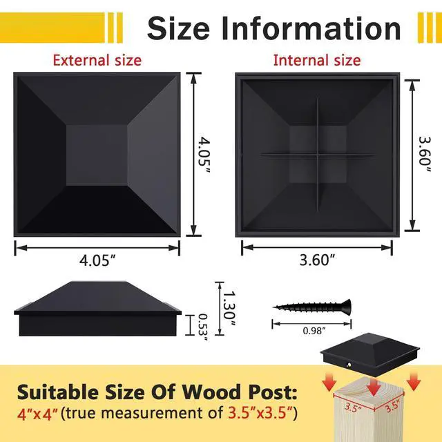 Alt view image 3 of 7 - 4x4 Post Caps Black(Actual 3.5" x 3.5"), 24 Pack with 48 Screws | Easy Installation Fence Post Caps, Sturdy Waterproof Plastic Deck Post Caps with Frosted Finishing Touch, Protect Wood Post