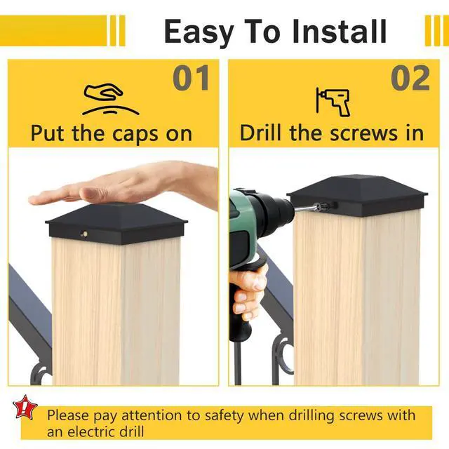 Alt view image 7 of 7 - 4x4 Post Caps Black(Actual 3.5" x 3.5"), 24 Pack with 48 Screws | Easy Installation Fence Post Caps, Sturdy Waterproof Plastic Deck Post Caps with Frosted Finishing Touch, Protect Wood Post