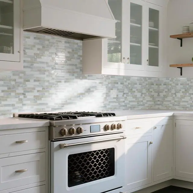 Alt view image 2 of 7 - Linear Design Tile Peel and Stick Backsplash, 10-Sheet, Beige & White | 12 x 12 Inch, Enhanced Thickness, Warp Resistant, Strong Adhesion, Sturdy, for Kitchen, Bedroom, Ideal for Home Improvement