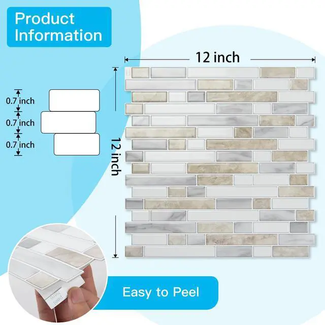 Alt view image 6 of 7 - Linear Design Tile Peel and Stick Backsplash, 10-Sheet, Beige & White | 12 x 12 Inch, Enhanced Thickness, Warp Resistant, Strong Adhesion, Sturdy, for Kitchen, Bedroom, Ideal for Home Improvement