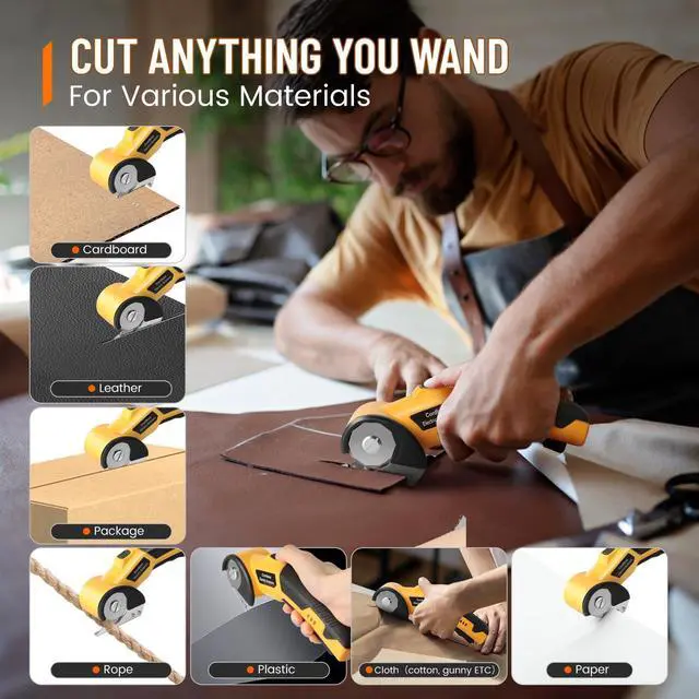 Alt view image 2 of 7 - Electric Scissors, Cardboard Cutter, With LED Light, High-Efficiency Brushless Motor, 2000mAh Battery, Tungsten Steel Blade, Suitable for Cloth, Cardboard, Carpet Wire Rope Cutters Yellow