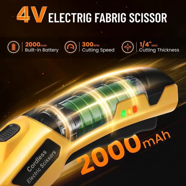 Alt view image 3 of 7 - Electric Scissors, Cardboard Cutter, With LED Light, High-Efficiency Brushless Motor, 2000mAh Battery, Tungsten Steel Blade, Suitable for Cloth, Cardboard, Carpet Wire Rope Cutters Yellow