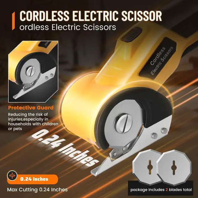 Alt view image 4 of 7 - Electric Scissors, Cardboard Cutter, With LED Light, High-Efficiency Brushless Motor, 2000mAh Battery, Tungsten Steel Blade, Suitable for Cloth, Cardboard, Carpet Wire Rope Cutters Yellow