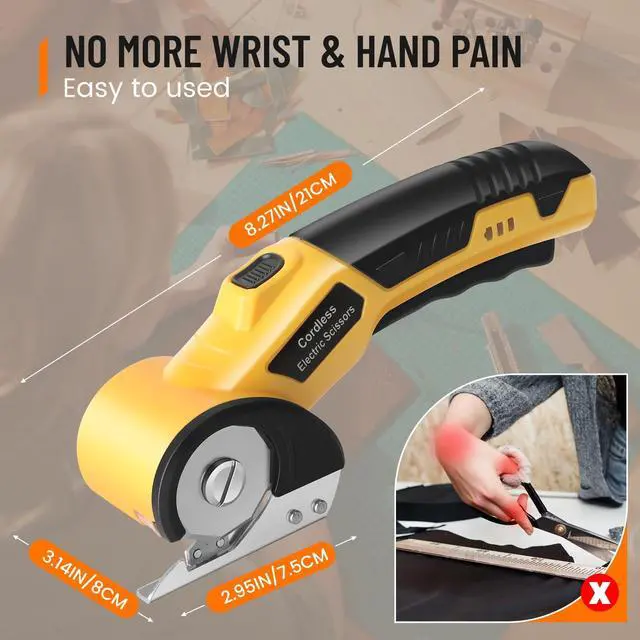 Alt view image 7 of 7 - Electric Scissors, Cardboard Cutter, With LED Light, High-Efficiency Brushless Motor, 2000mAh Battery, Tungsten Steel Blade, Suitable for Cloth, Cardboard, Carpet Wire Rope Cutters Yellow