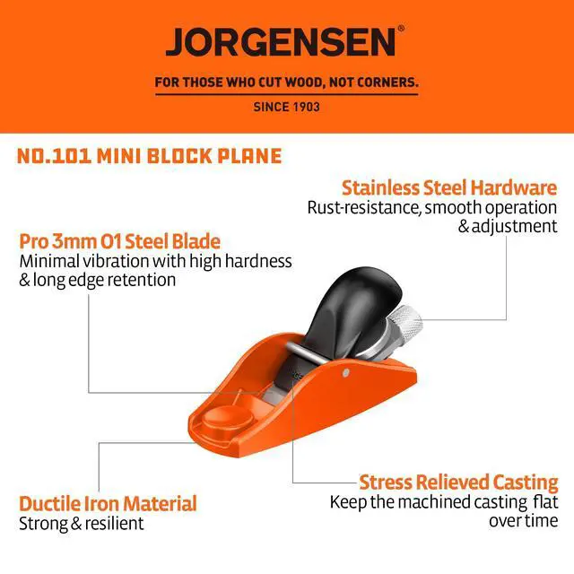 Alt view image 2 of 7 - No.101 Mini Wood Planer - Mini Hand Planer for Woodworking | Block Plane, Small Hand Plane for Trimming, Wood Planing, Craft, Professional Ductile Iron Body, Adjustable Cutting Depth