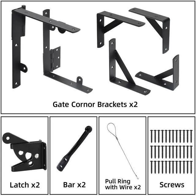 Alt view image 3 of 7 - 2 Sets Anti Sag Gate Kit Heavy Duty No Sag Kit Gate Corner Brace Bracket for Wooden Fence Gate with Self-Locking Gate Latch