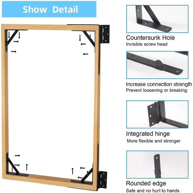 Alt view image 4 of 7 - 2 Sets Anti Sag Gate Kit Heavy Duty No Sag Kit Gate Corner Brace Bracket for Wooden Fence Gate with Self-Locking Gate Latch