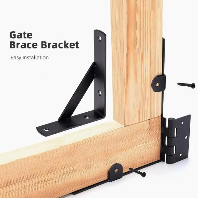Alt view image 5 of 7 - 2 Sets Anti Sag Gate Kit Heavy Duty No Sag Kit Gate Corner Brace Bracket for Wooden Fence Gate with Self-Locking Gate Latch