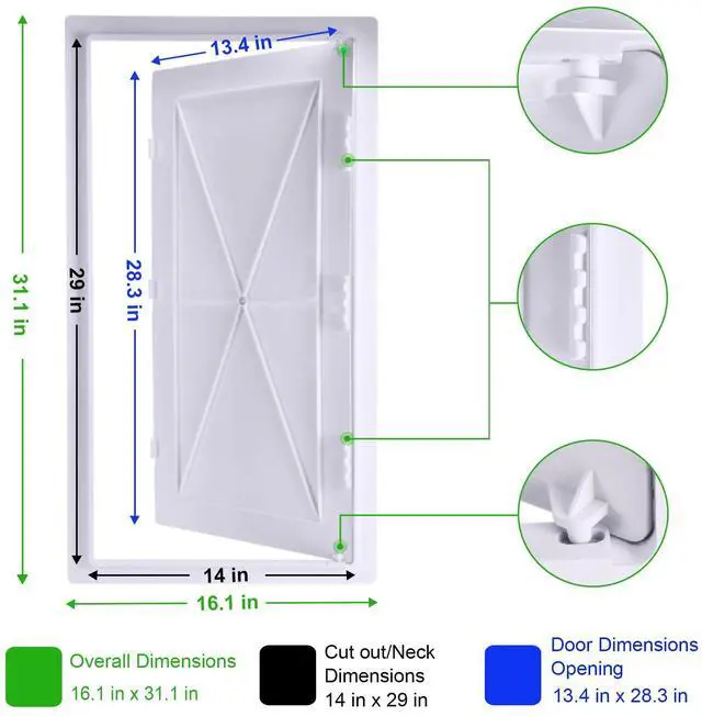 Alt view image 2 of 7 - Access Panel 14x29 Inch, Wall & Ceiling Access Door for Plumbing Repair | Lightweight Yet Durable Plastic Construction with Smooth White Finish. Easy to Install with a Clean Built-In Appearance