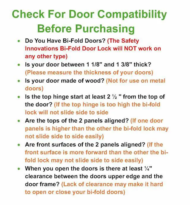 Alt view image 5 of 7 - (2- Pack) - Bi-fold Door Lock - Closet Protection Child and Pet Proof Bi-fold Door Lock - Tool-Free Installation - Unbreakable Clear Polycarbonate - for 1 3/8" Thick Wood Doors