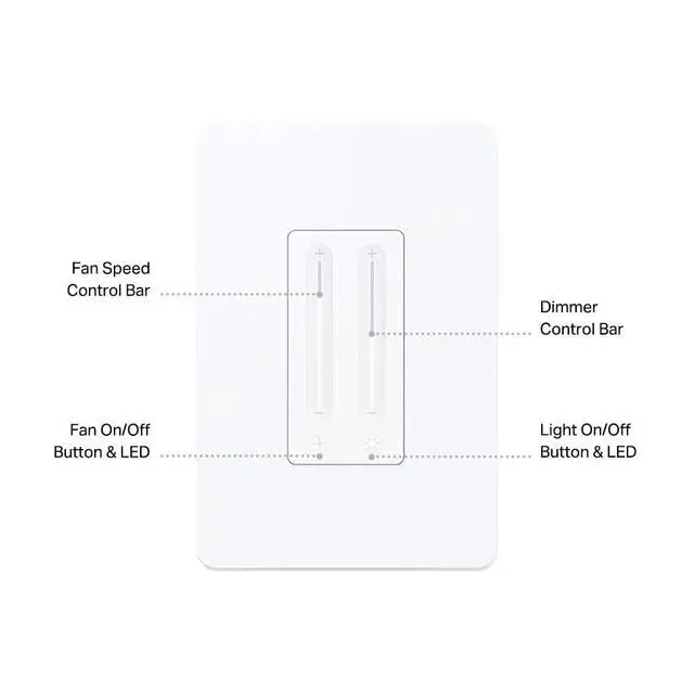 Alt view image 2 of 7 - Ceiling Fan Control & Dimmer Switch | Adjustable 4-Speed Fan & Brightness Control | Works w/Apple HomeKit, Alexa & Google Home | 2.4G Wi-Fi Only, Single Pole, Neutral Wire Required | KS240