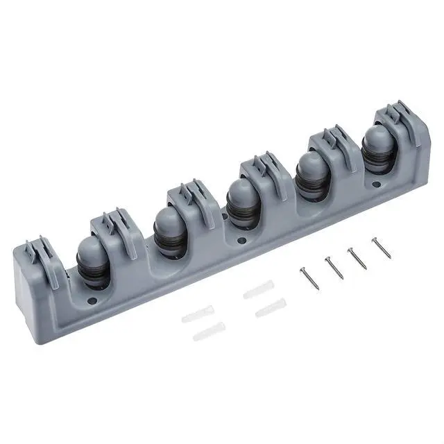 Alt view image 4 of 6 - Rectangular Heavy Duty Wall Mount Broom and Mop Holder, Sturdy Tool Organizer with Hooks and Slots for Garage, Garden, Laundry, Kitchen Organization, 2.36 x 16.9 x 3.35 in, Gray
