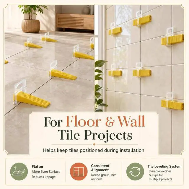 Alt view image 5 of 7 - Tile Leveling System with Plier, 300 Tile Spacers 1/8" and 100 Wedges | Tile Leveling Clips with Tile Plier, Anti Lippage Tile Leveler Spacers for Professional Ceramic Tile and Stone Installation