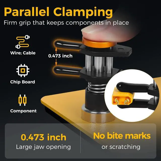Alt view image 2 of 7 - Helping Hands Clamp Metal, Adjustable Third Hand Soldering Holder Stand For Electronics, Hobby DIY, Craft, Jewelry, PCB Repair Solder Aid Station (Yellowblack, small)