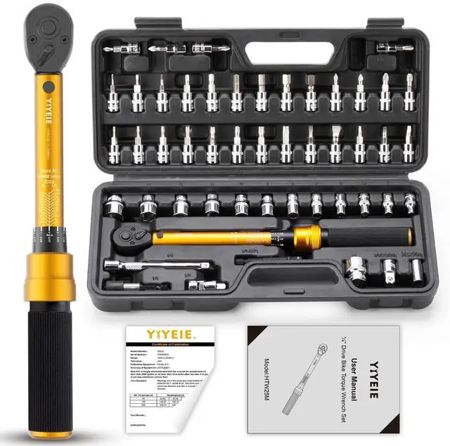Main image of 50Pcs Master Bike Torque Wrench Set, 1/4 Inch Drive, 10-230 IN.LB (1-26.0 Nm), Inch Pound Click Torque Wrench with Bit Sockets, 0.1 Nm Micro, 3/8 Adapter, Pro Bicycle Tool Kit for MTB