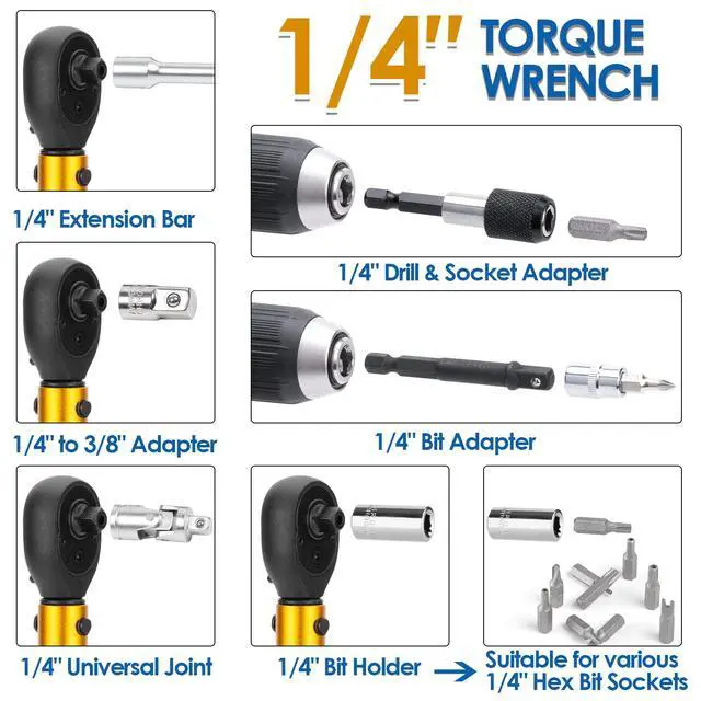 Alt view image 4 of 6 - 50Pcs Master Bike Torque Wrench Set, 1/4 Inch Drive, 10-230 IN.LB (1-26.0 Nm), Inch Pound Click Torque Wrench with Bit Sockets, 0.1 Nm Micro, 3/8 Adapter, Pro Bicycle Tool Kit for MTB
